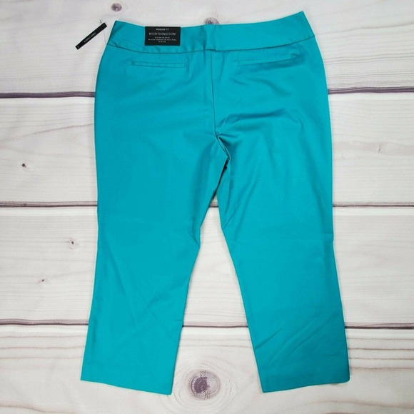 CC - Worthington Modern Fit Cropped Pants Women 12 Tropical Green Slim Leg NWT - Picture 2 of 6